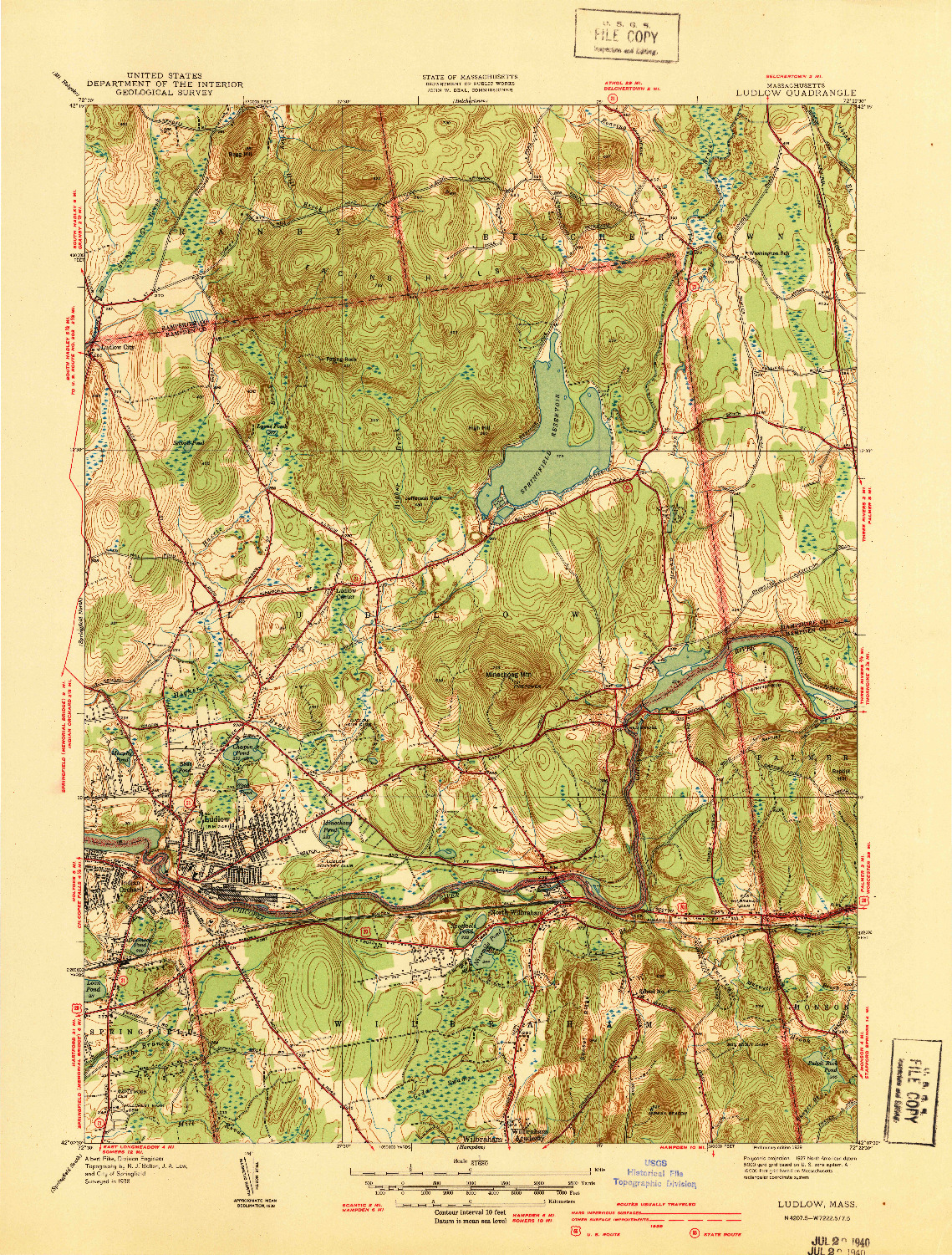 USGS 1:31680-SCALE QUADRANGLE FOR LUDLOW, MA 1939