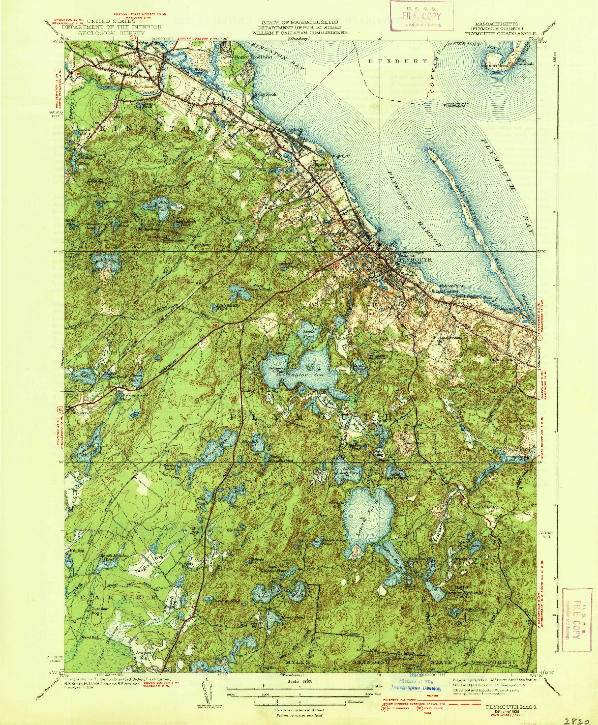 USGS 1:31680-SCALE QUADRANGLE FOR PLYMOUTH, MA 1939