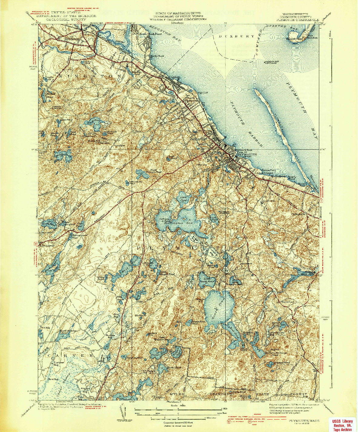 USGS 1:31680-SCALE QUADRANGLE FOR PLYMOUTH, MA 1939