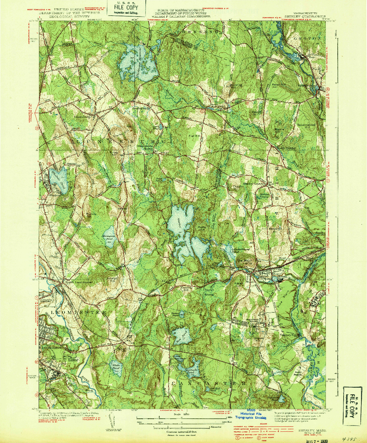 USGS 1:31680-SCALE QUADRANGLE FOR SHIRLEY, MA 1939