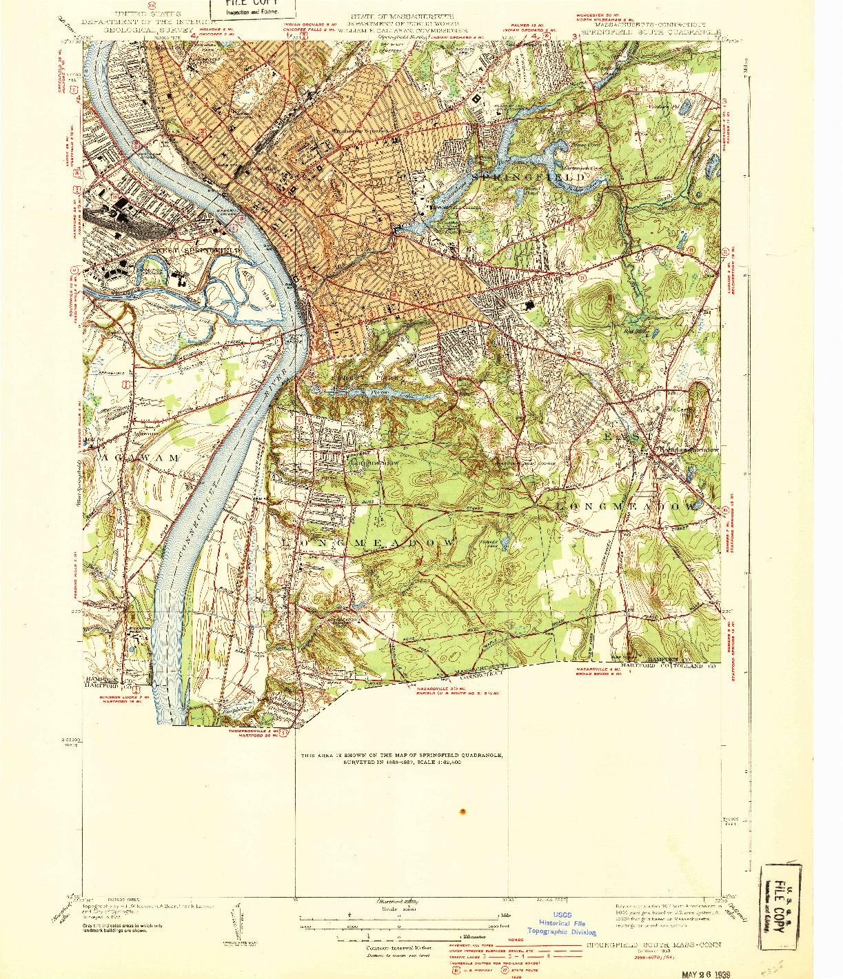 USGS 1:31680-SCALE QUADRANGLE FOR SPRINGFIELD SOUTH, MA 1939