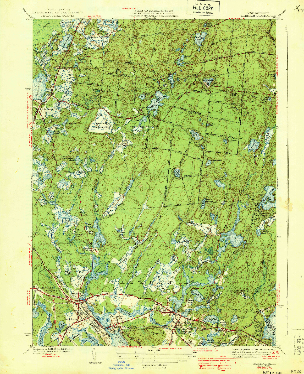 USGS 1:31680-SCALE QUADRANGLE FOR WAREHAM, MA 1939