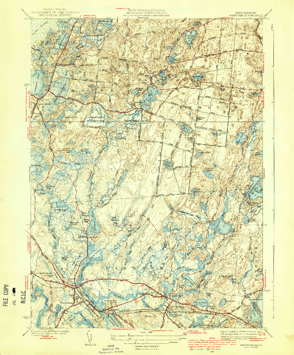 USGS 1:31680-SCALE QUADRANGLE FOR WAREHAM, MA 1939