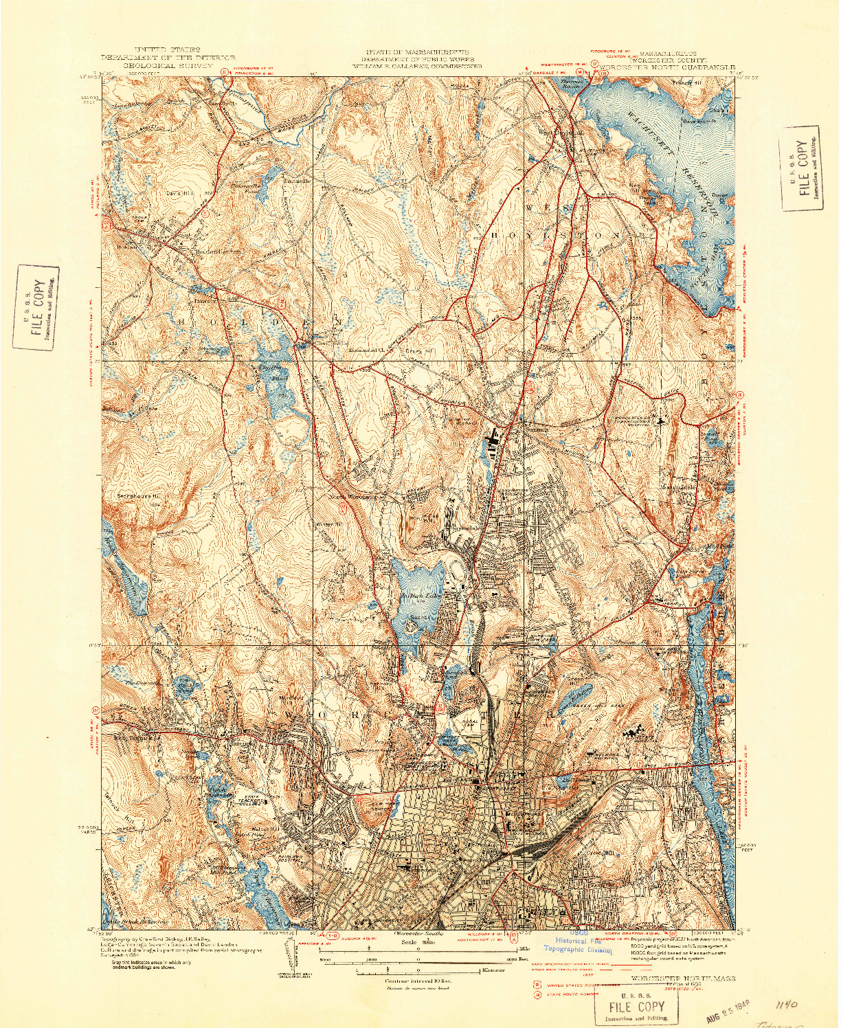 USGS 1:31680-SCALE QUADRANGLE FOR WORCESTER NORTH, MA 1939