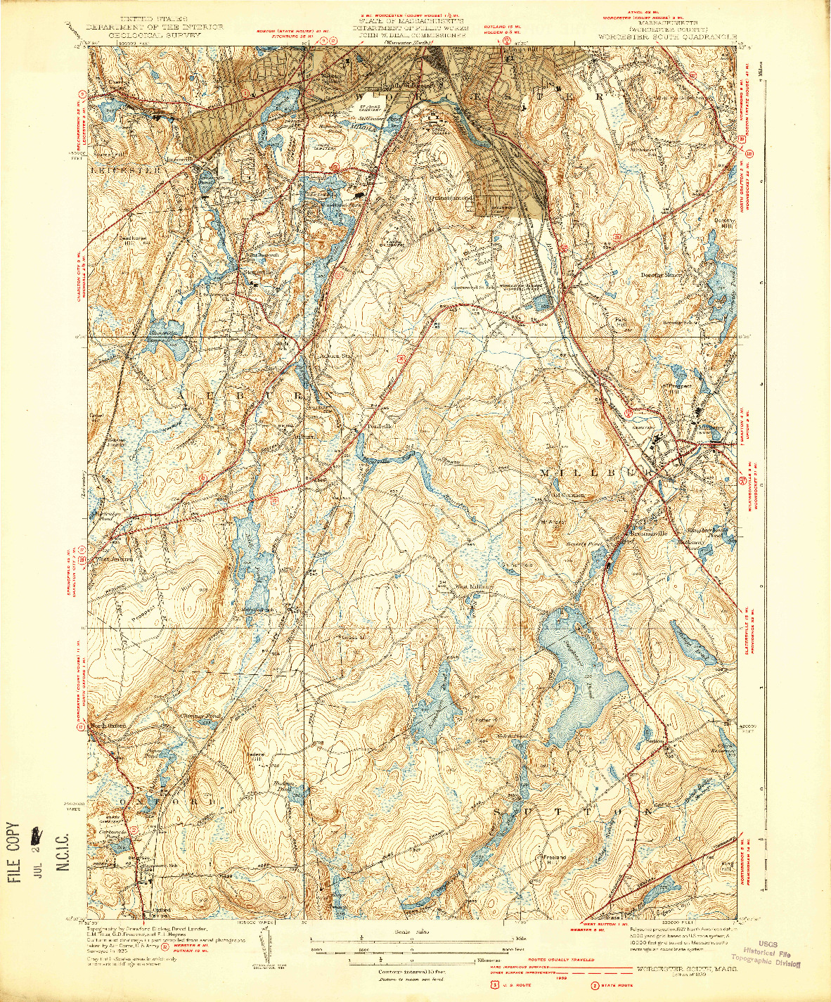 USGS 1:31680-SCALE QUADRANGLE FOR WORCESTER SOUTH, MA 1939