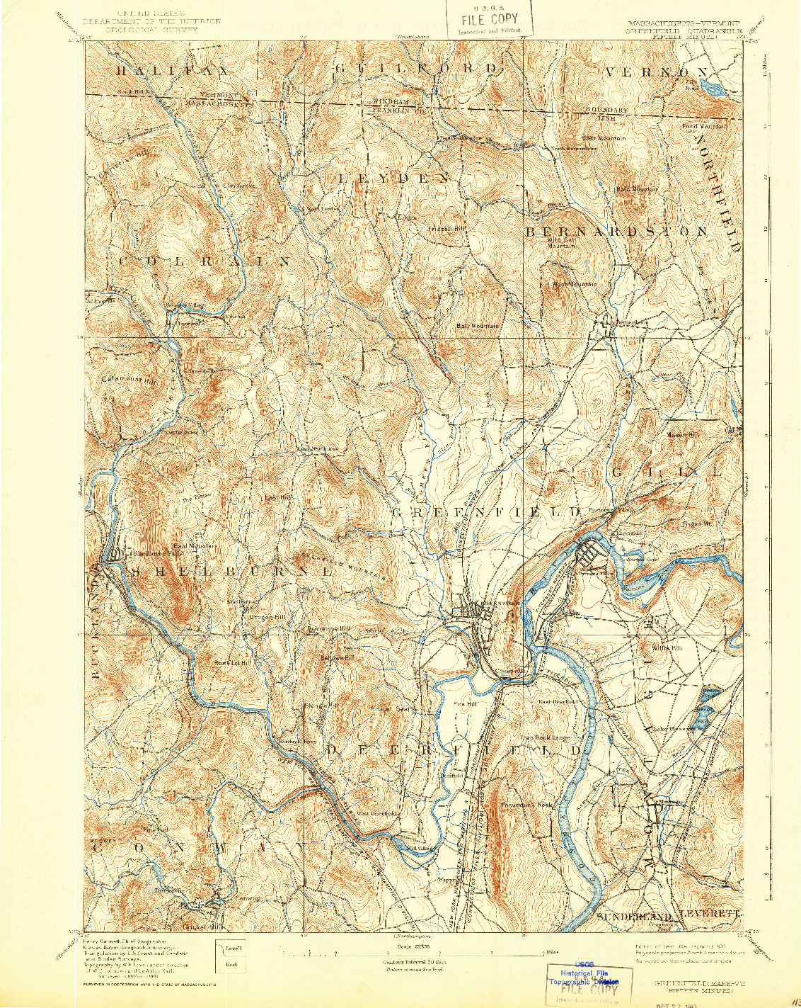 USGS 1:62500-SCALE QUADRANGLE FOR GREENFIELD, MA 1894