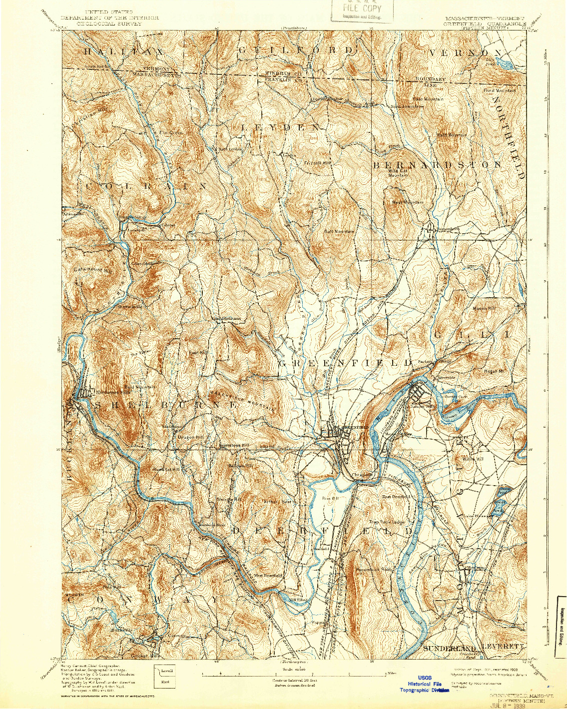 USGS 1:62500-SCALE QUADRANGLE FOR GREENFIELD, MA 1894