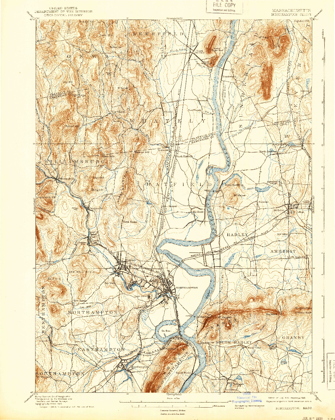 USGS 1:62500-SCALE QUADRANGLE FOR NORTHAMPTON, MA 1895