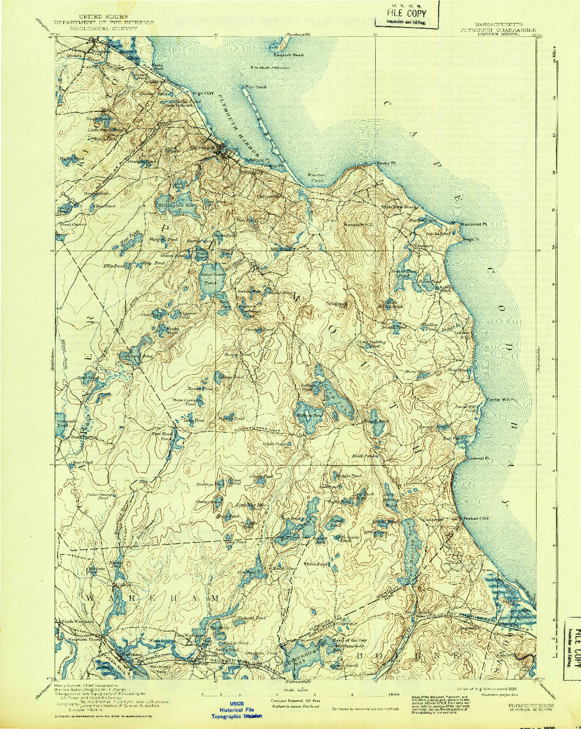 USGS 1:62500-SCALE QUADRANGLE FOR PLYMOUTH, MA 1894