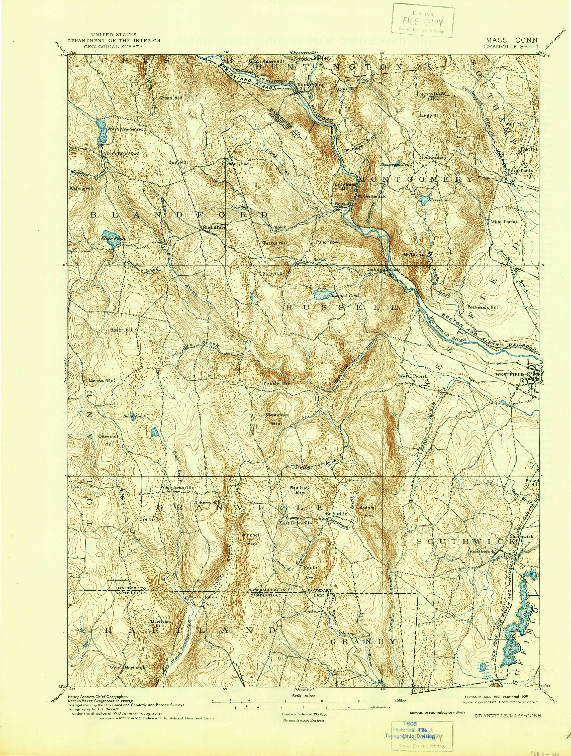 USGS 1:62500-SCALE QUADRANGLE FOR GRANVILLE, MA 1895