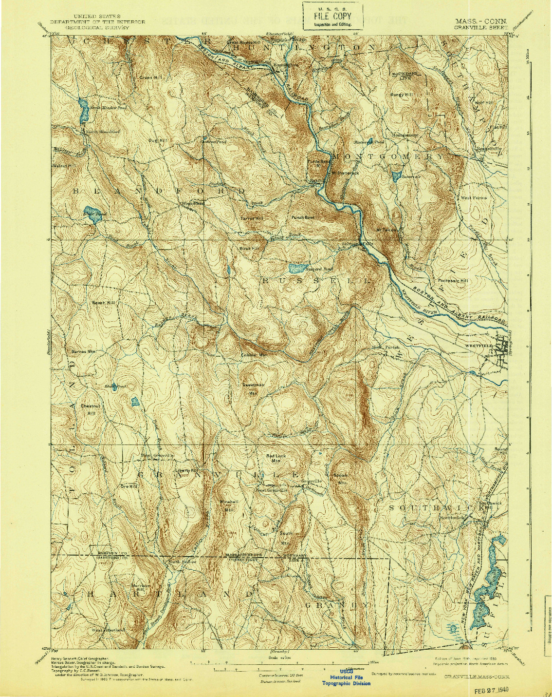 USGS 1:62500-SCALE QUADRANGLE FOR GRANVILLE, MA 1895