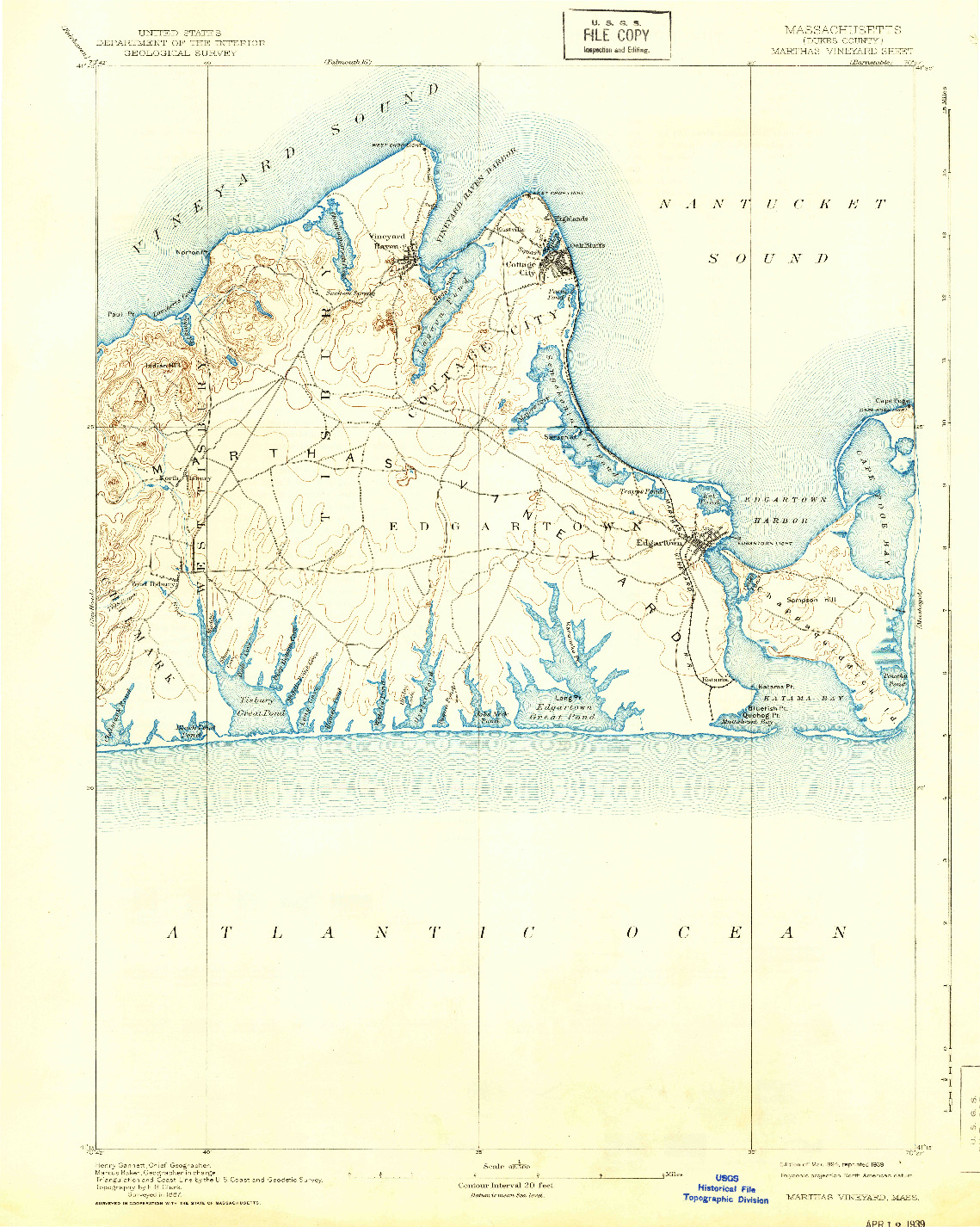 USGS 1:62500-SCALE QUADRANGLE FOR MARTHAS VINEYARD, MA 1894
