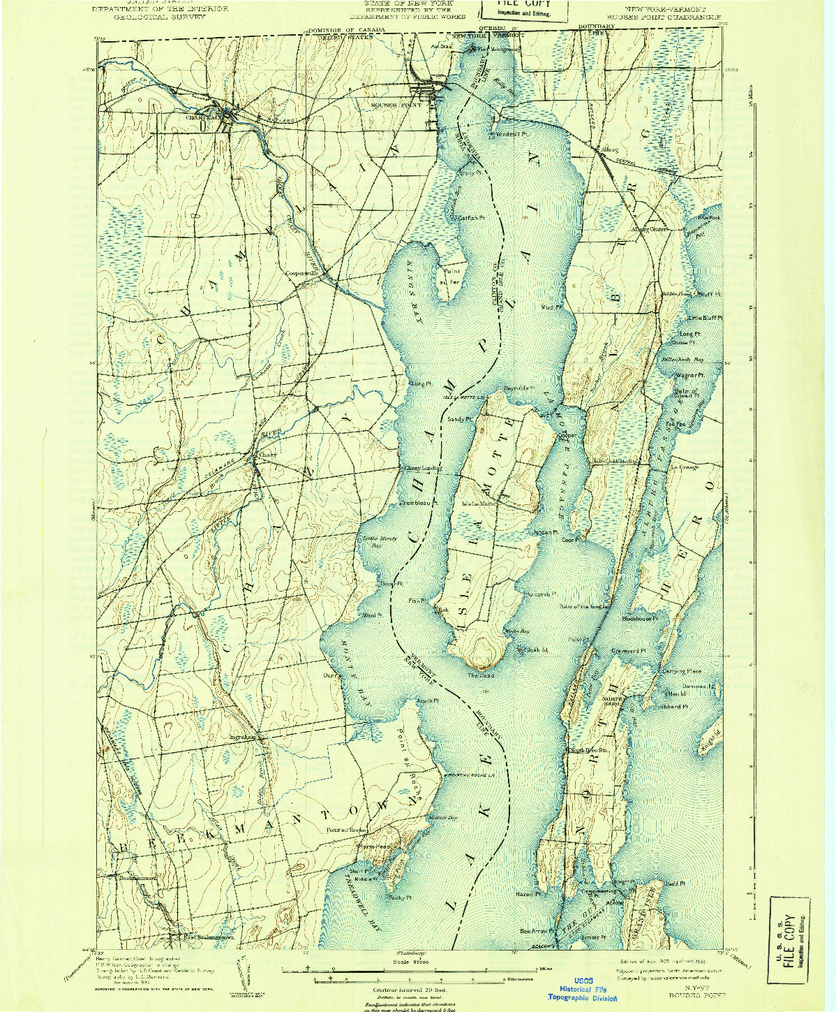 USGS 1:62500-SCALE QUADRANGLE FOR ROUSES POINT, NY 1907