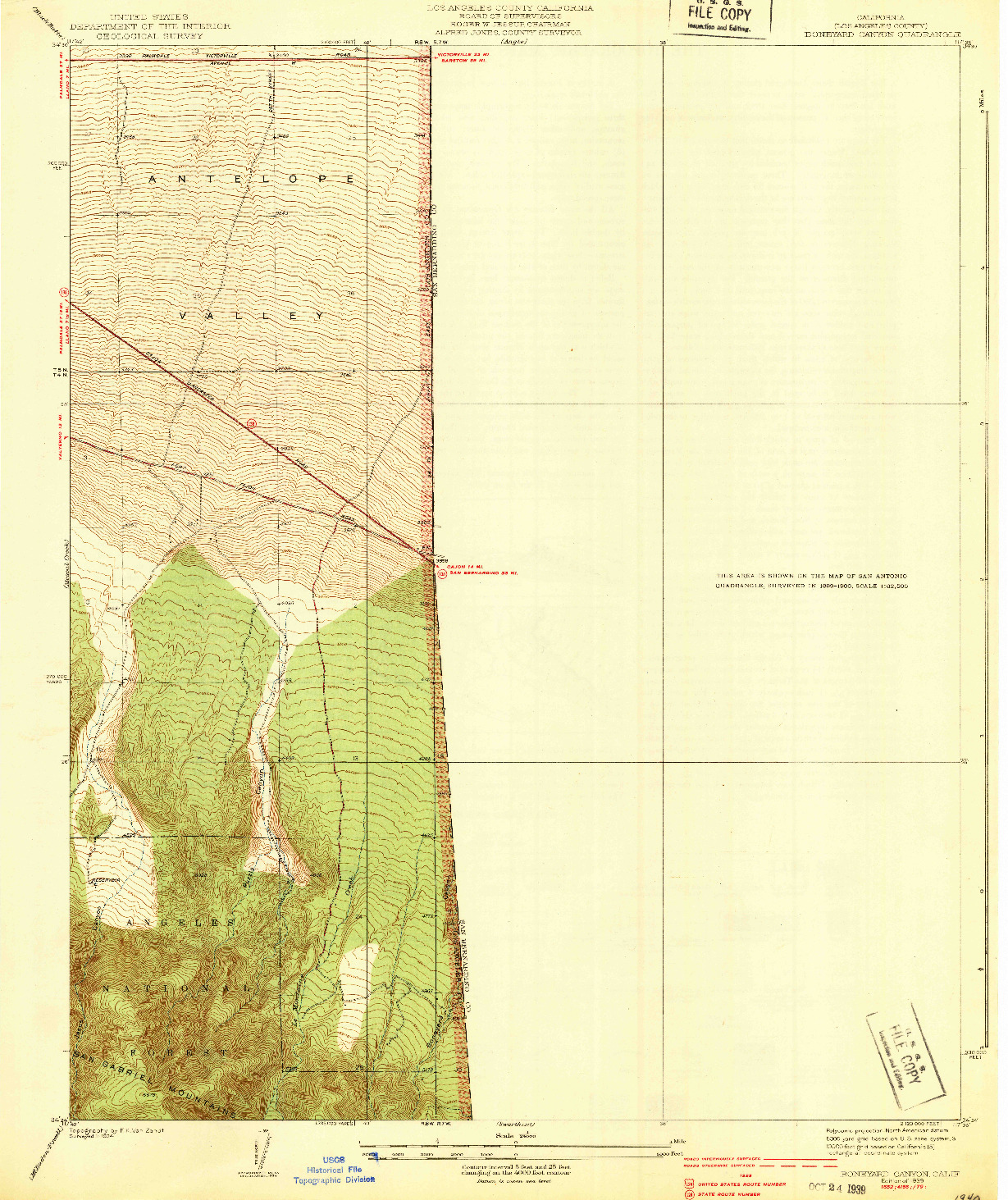 USGS 1:24000-SCALE QUADRANGLE FOR BONEYARD CANYON, CA 1939