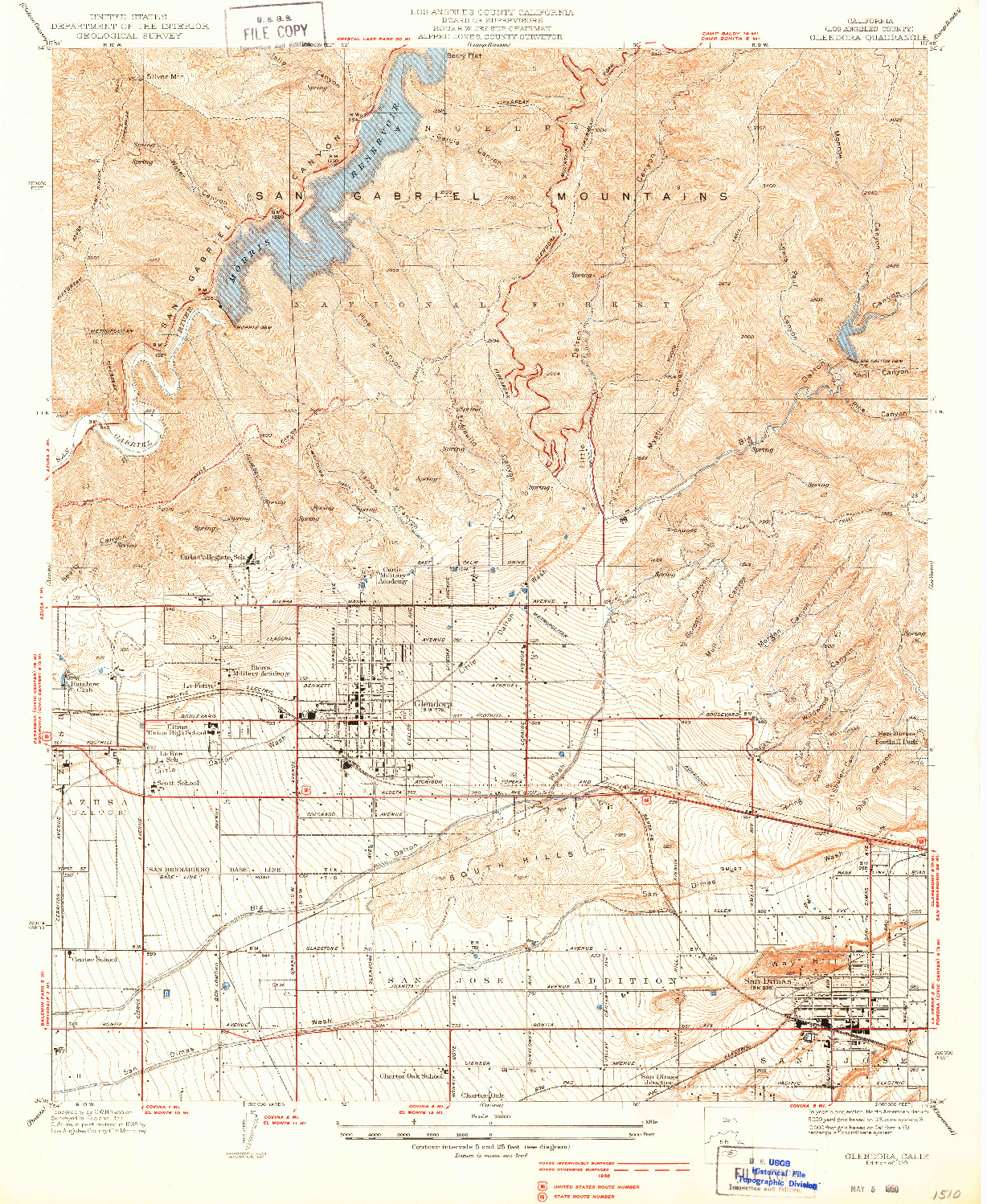 USGS 1:24000-SCALE QUADRANGLE FOR GLENDORA, CA 1939