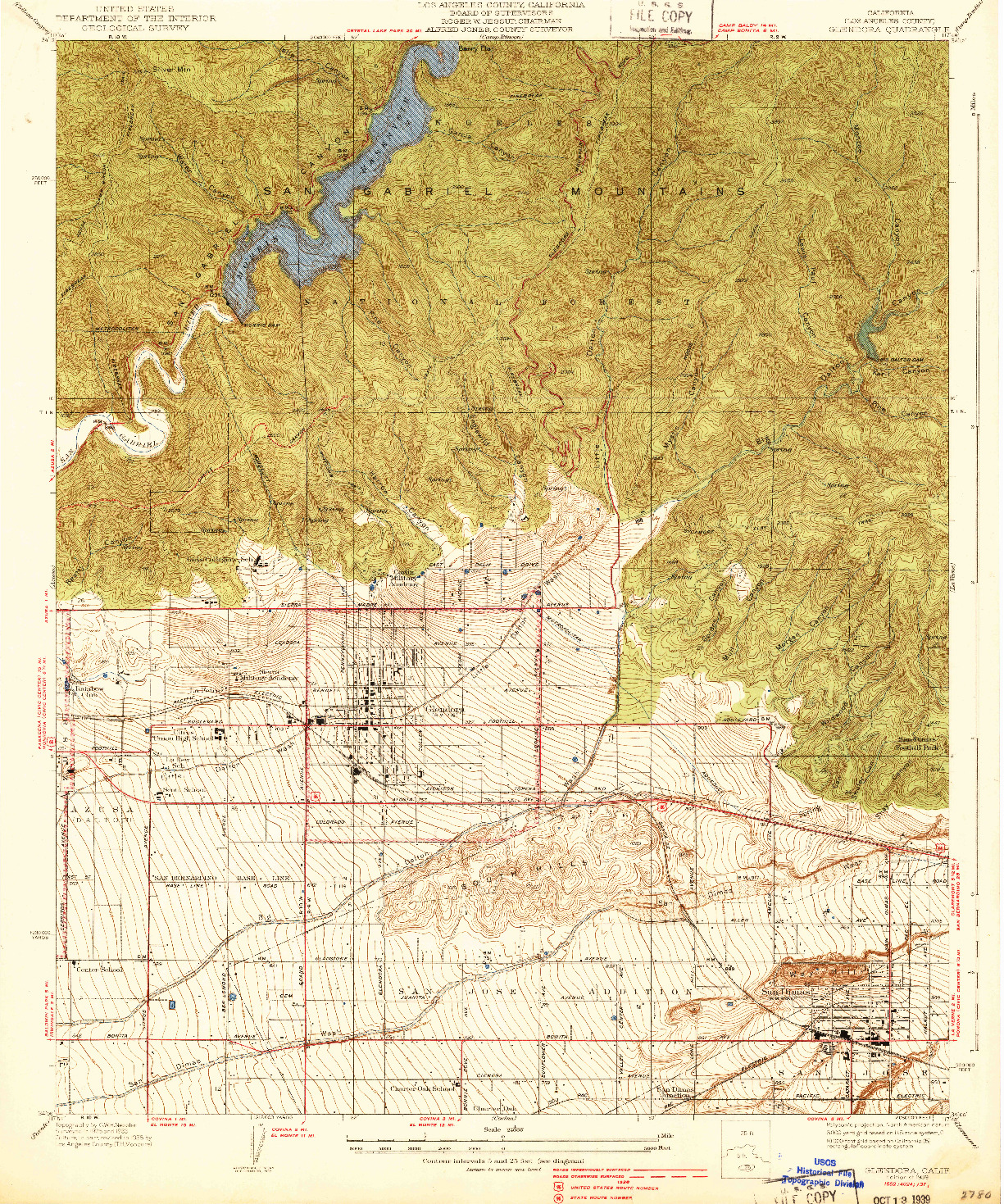 USGS 1:24000-SCALE QUADRANGLE FOR GLENDORA, CA 1939