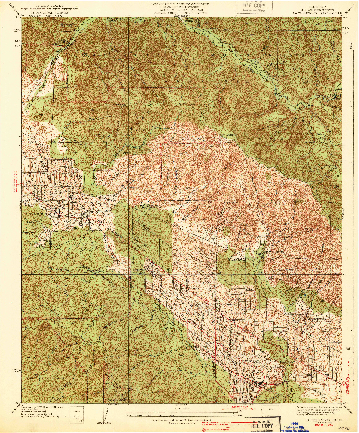 USGS 1:24000-SCALE QUADRANGLE FOR LA CRESCENTA, CA 1939
