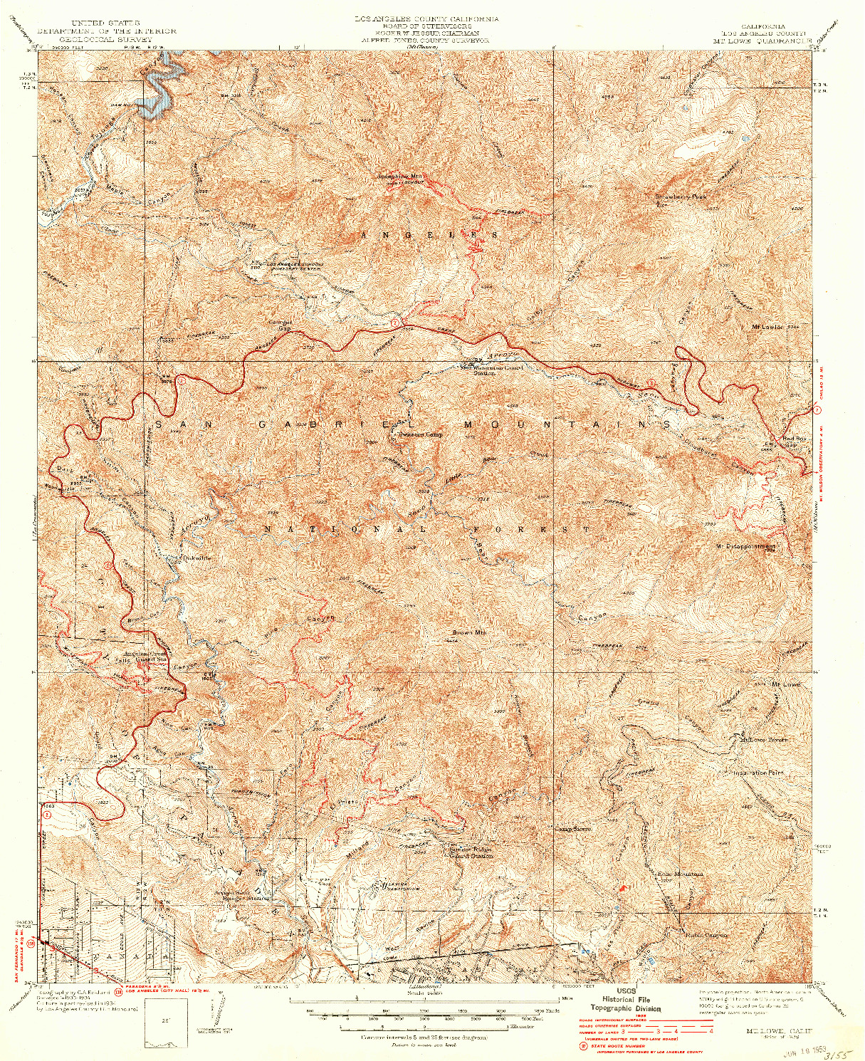 USGS 1:24000-SCALE QUADRANGLE FOR MT. LOWE, CA 1939