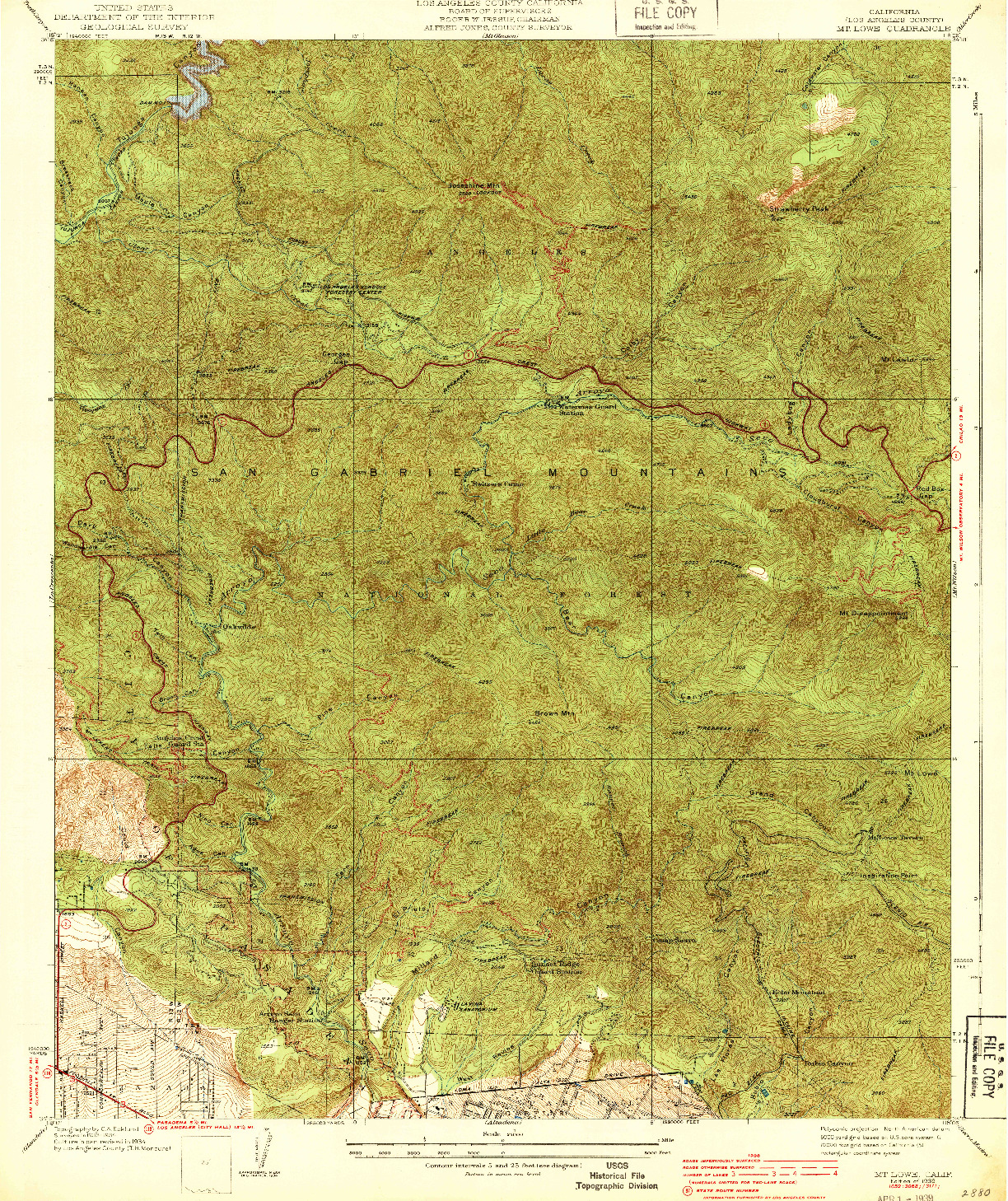 USGS 1:24000-SCALE QUADRANGLE FOR MT. LOWE, CA 1939