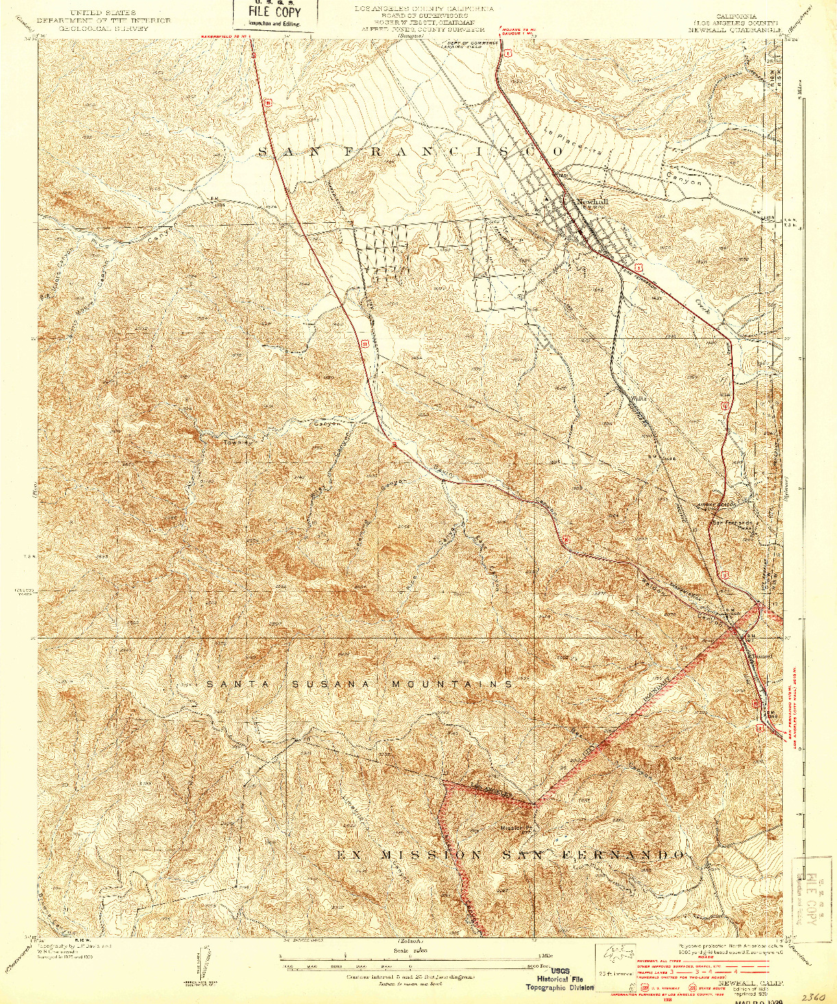 USGS 1:24000-SCALE QUADRANGLE FOR NEWHALL, CA 1933