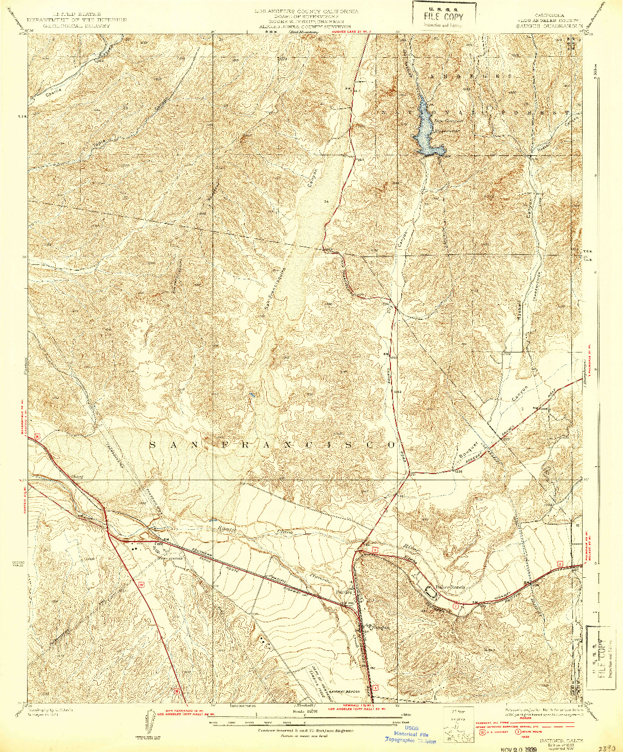 USGS 1:24000-SCALE QUADRANGLE FOR SAUGUS, CA 1933
