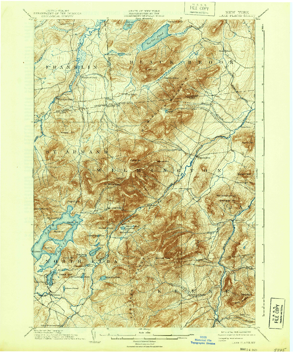 USGS 1:62500-SCALE QUADRANGLE FOR LAKE PLACID, NY 1898