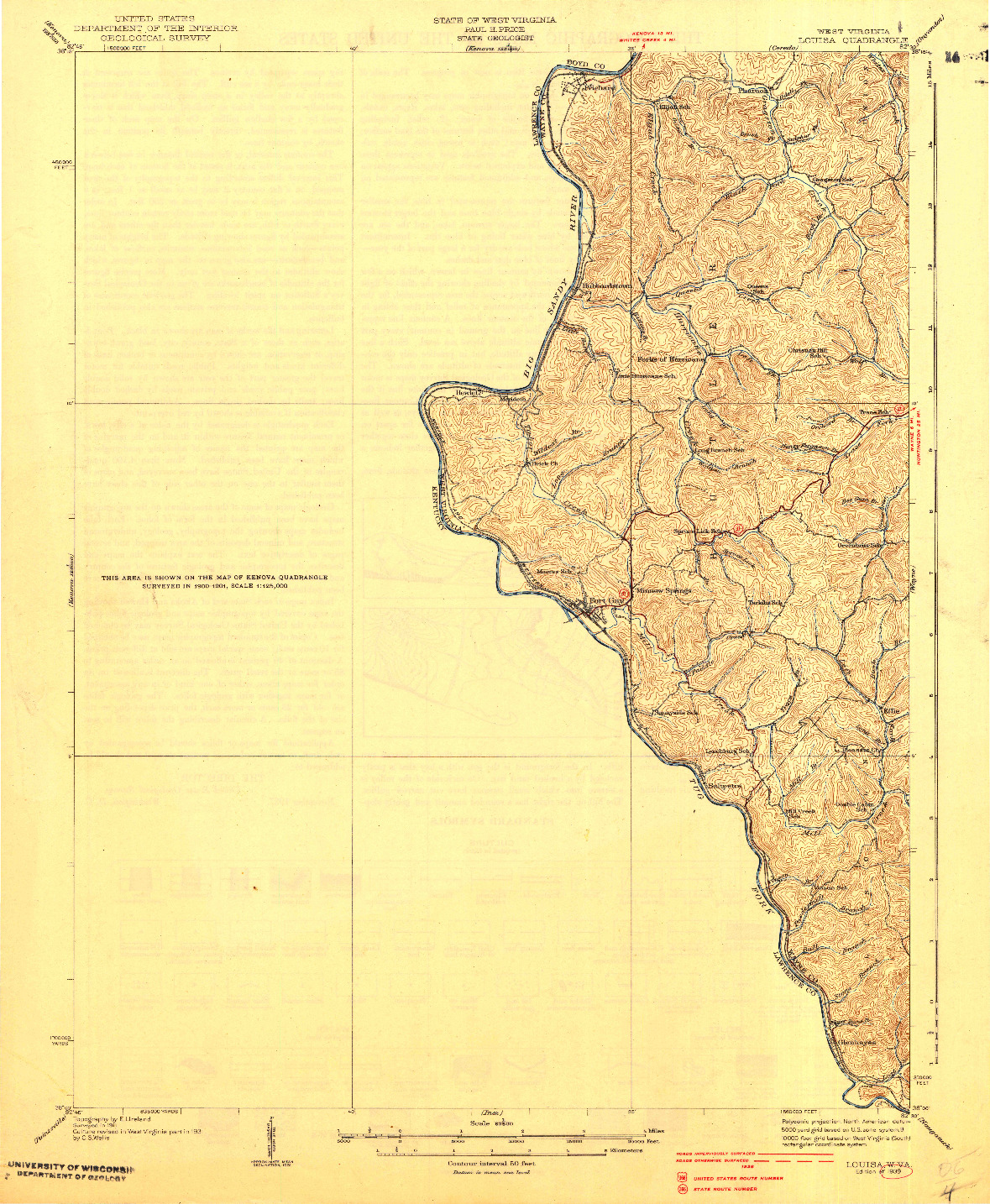 USGS 1:62500-SCALE QUADRANGLE FOR LOUISA, WV 1939