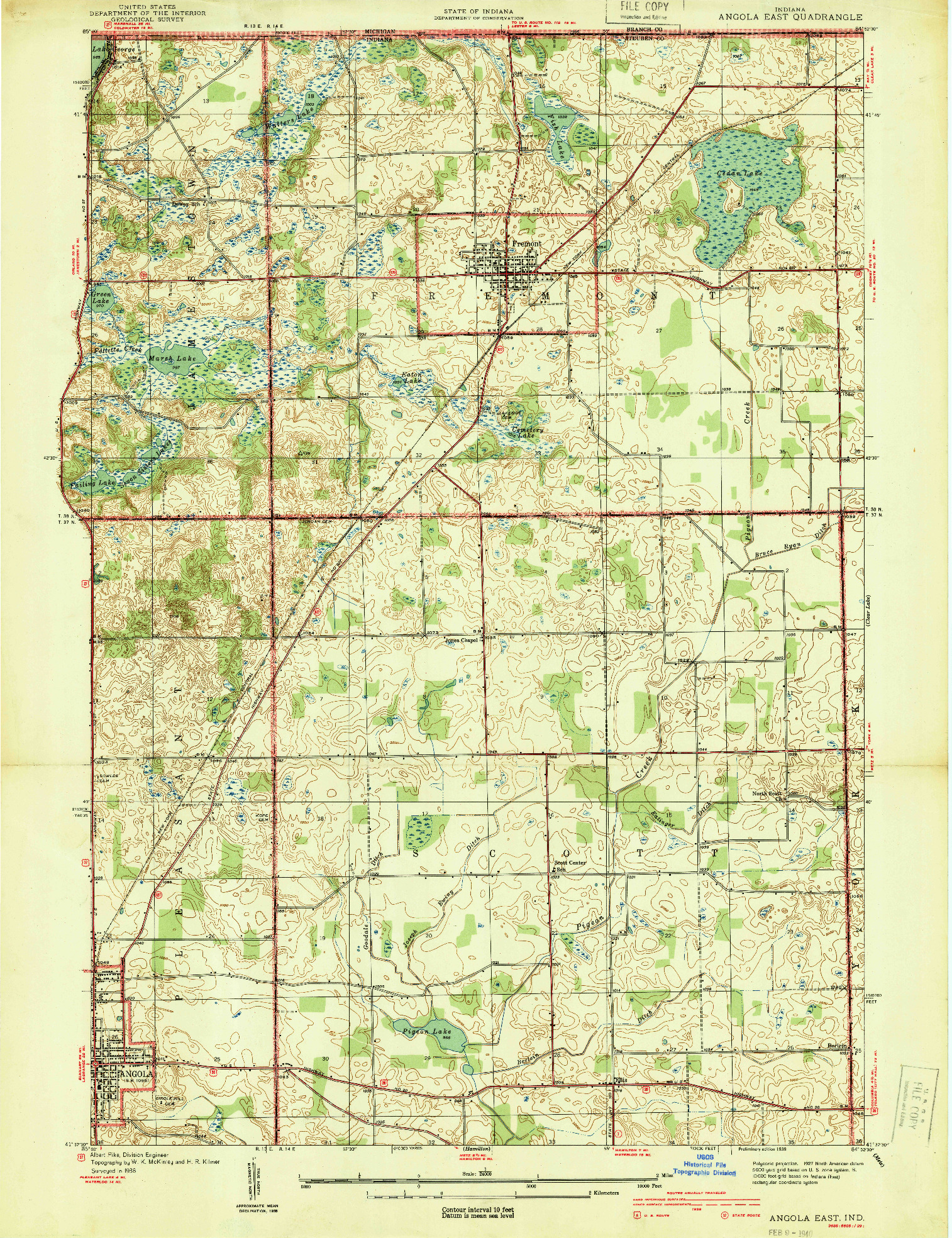 USGS 1:24000-SCALE QUADRANGLE FOR ANGOLA EAST, IN 1939