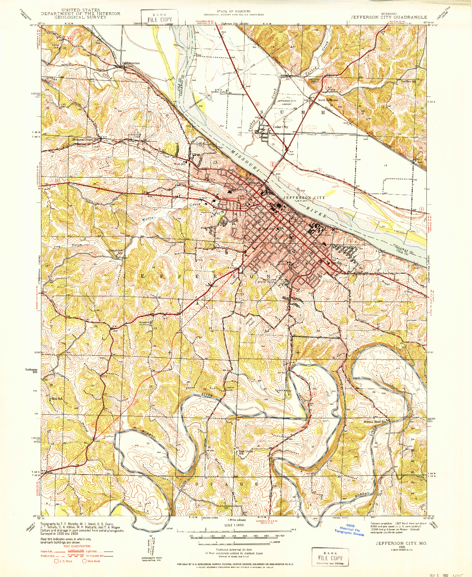 USGS 1:24000-SCALE QUADRANGLE FOR JEFFERSON CITY, MO 1939