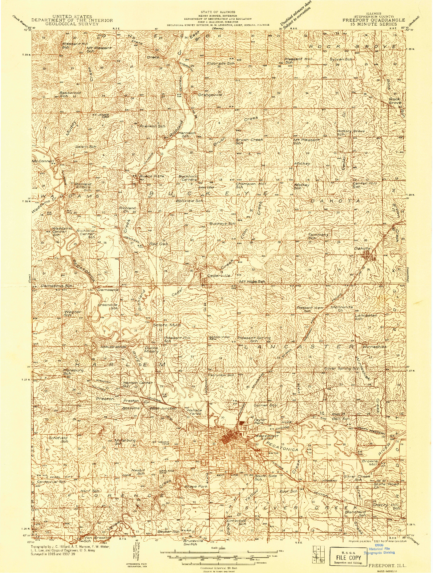 USGS 1:48000-SCALE QUADRANGLE FOR FREEPORT, IL 1939