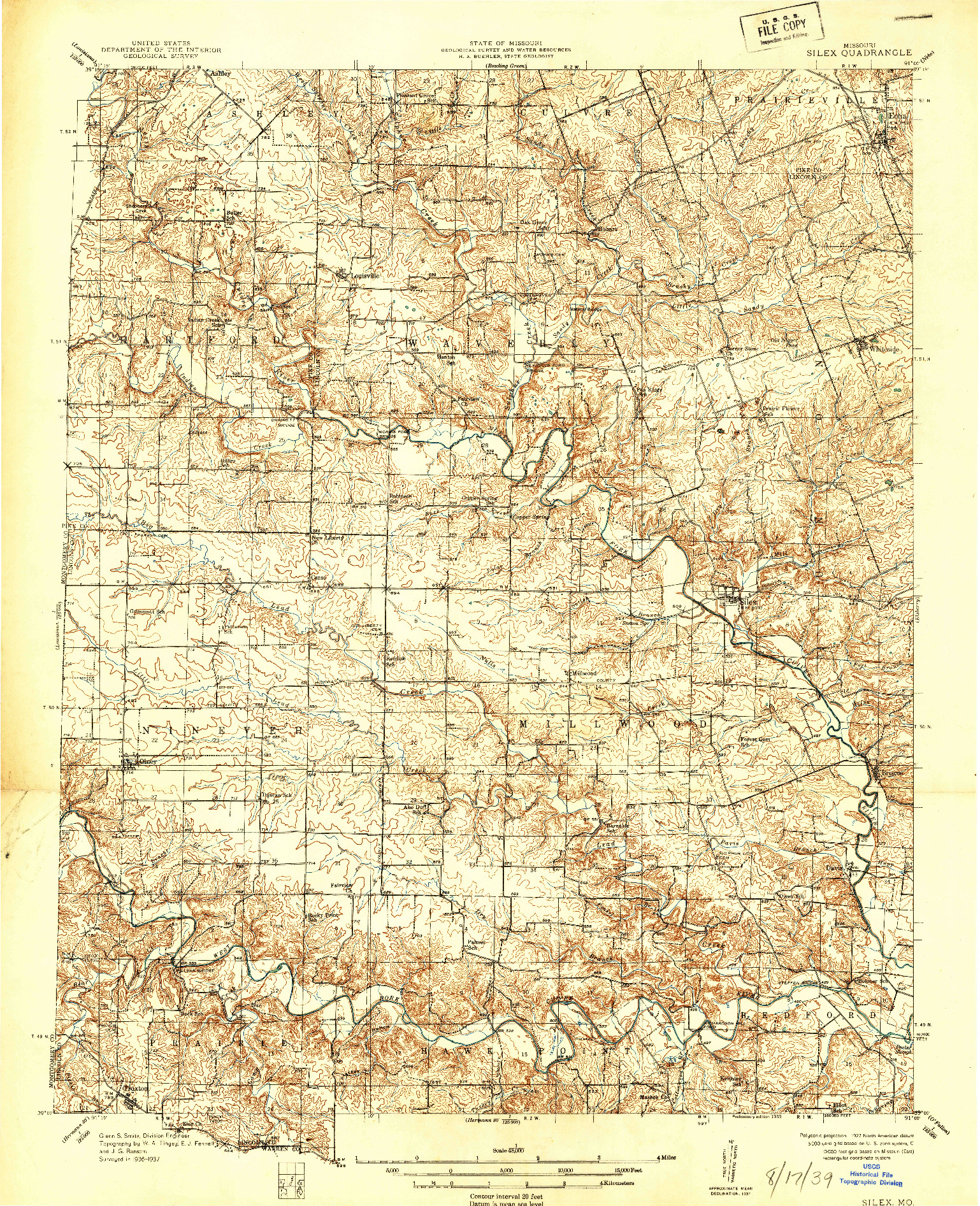 USGS 1:48000-SCALE QUADRANGLE FOR SILEX, MO 1939