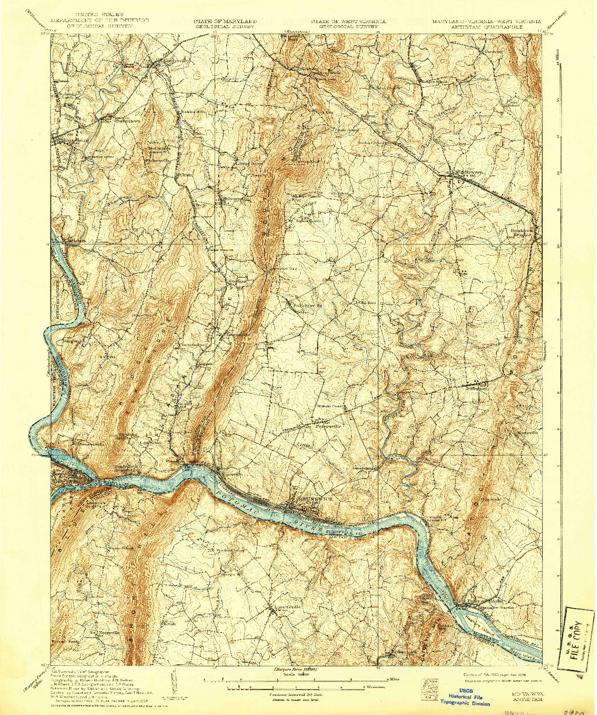 USGS 1:62500-SCALE QUADRANGLE FOR ANTIETAM, MD 1910