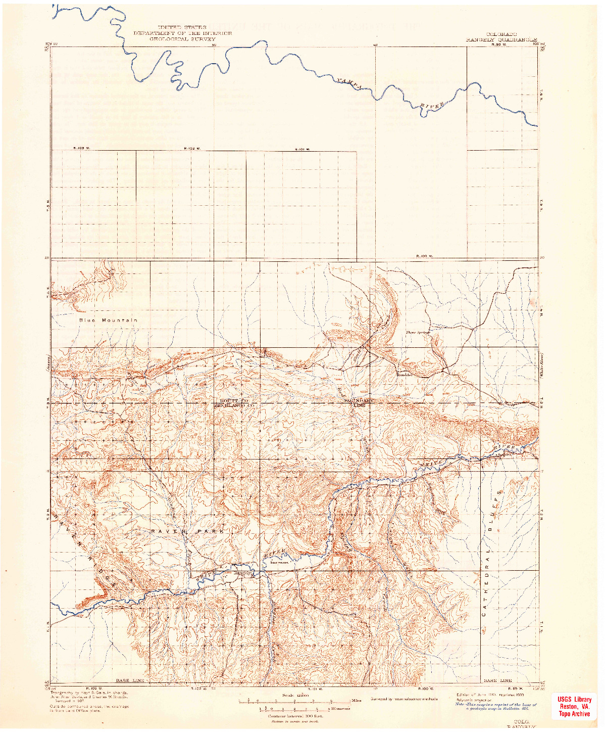 USGS 1:125000-SCALE QUADRANGLE FOR RANGELY, CO 1910