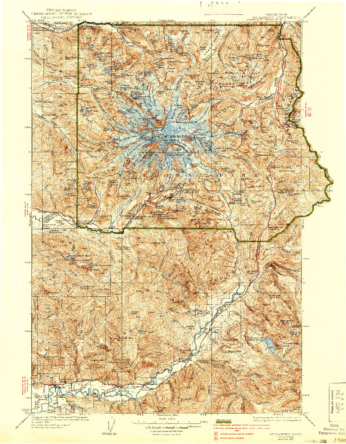 USGS 1:125000-SCALE QUADRANGLE FOR MT RAINIER, WA 1928