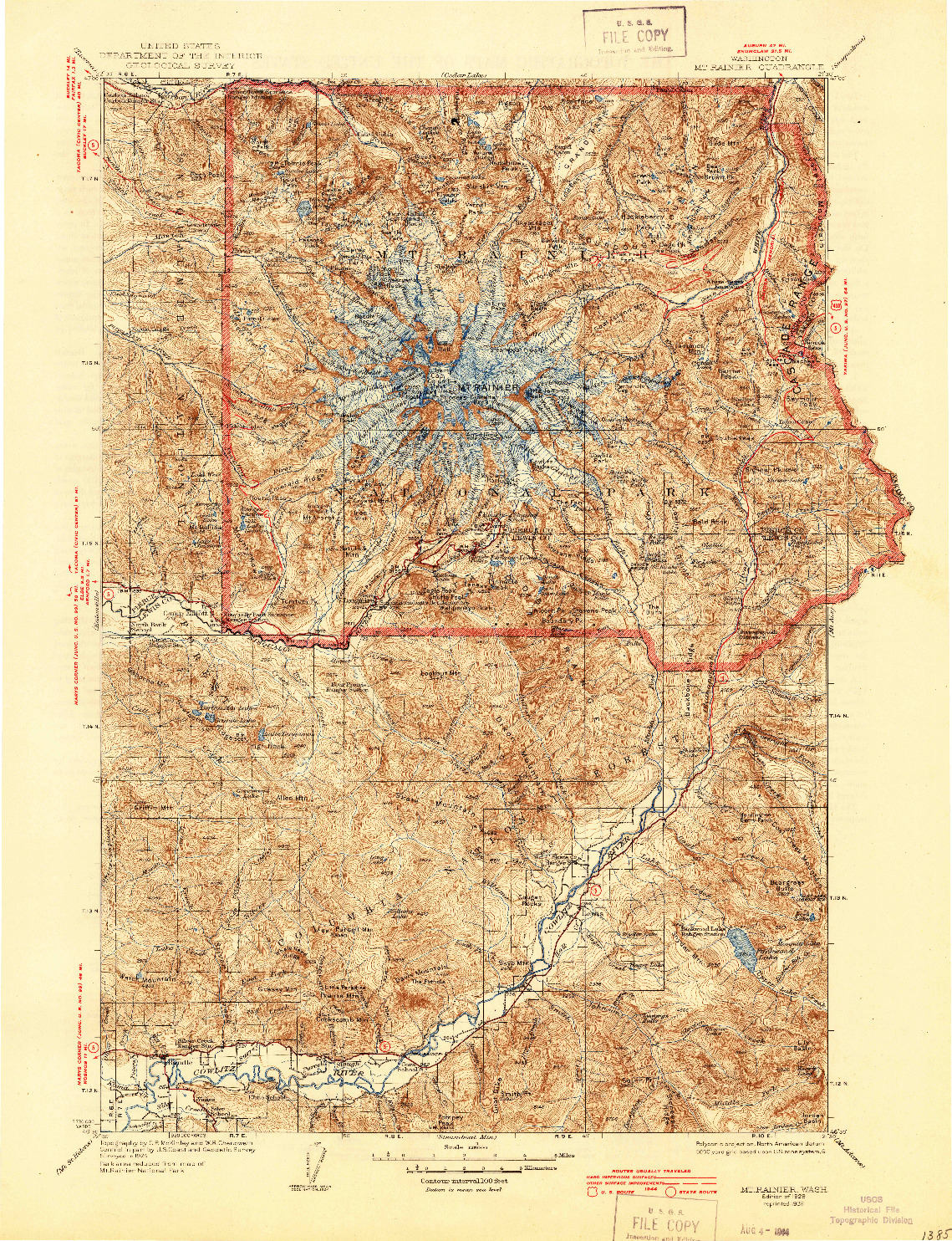 USGS 1:125000-SCALE QUADRANGLE FOR MT RAINIER, WA 1928