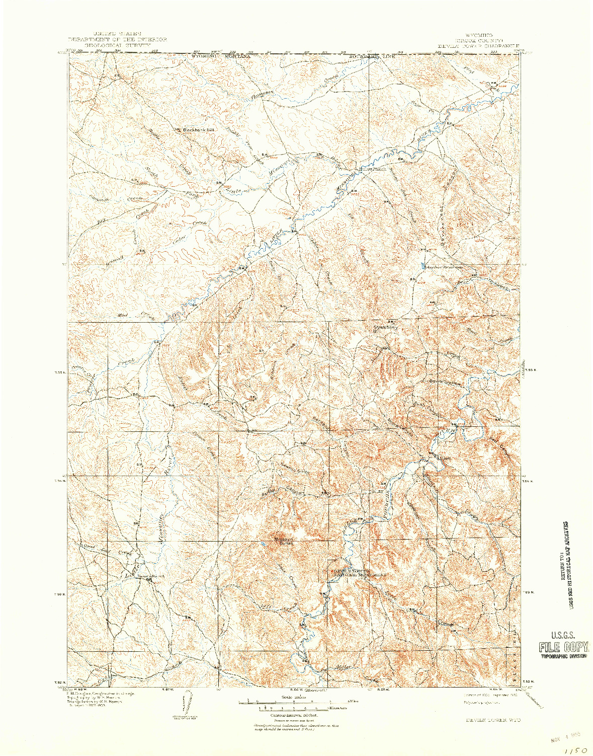 USGS 1:125000-SCALE QUADRANGLE FOR DEVILS TOWER, WY 1905