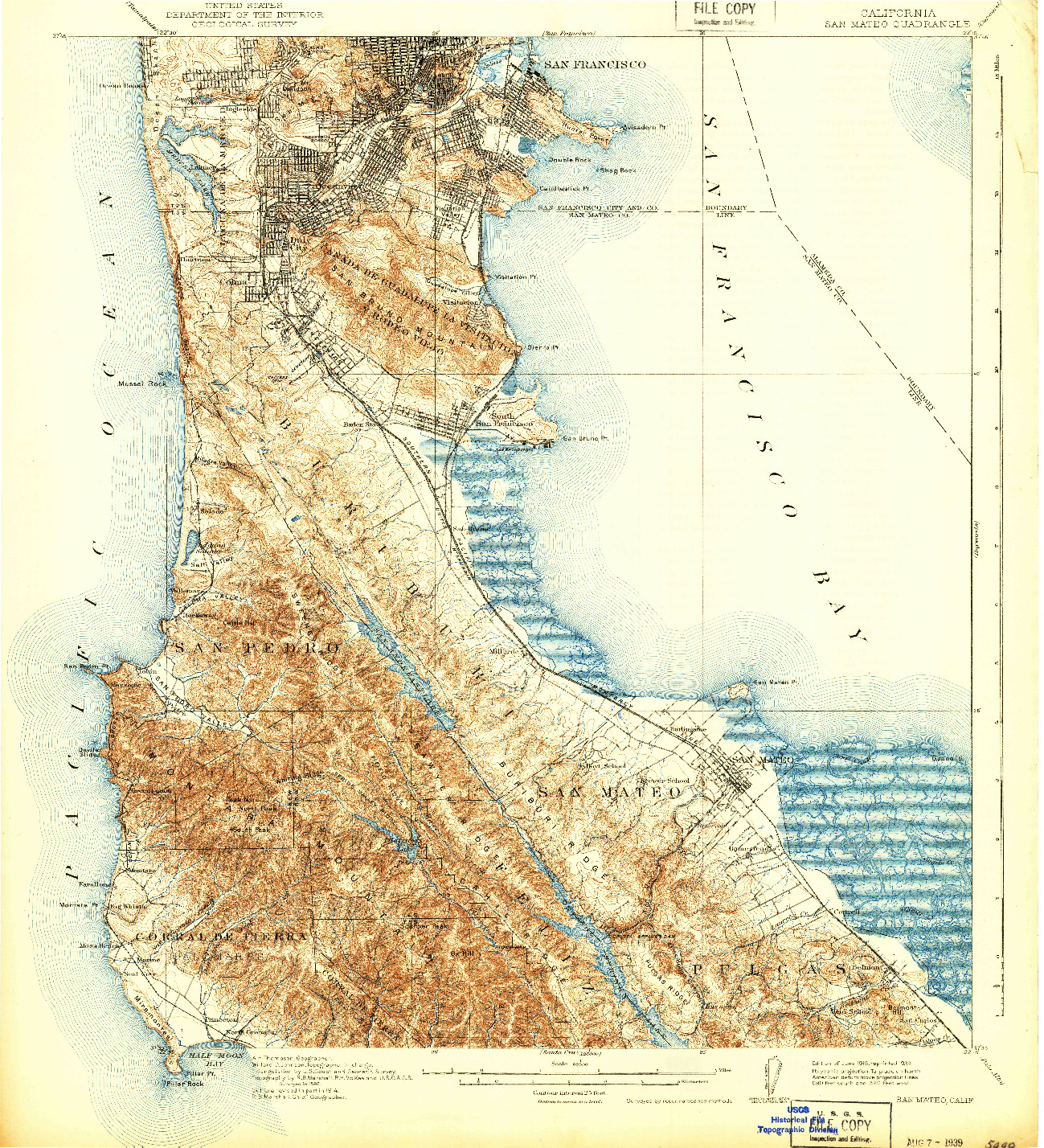 USGS 1:62500-SCALE QUADRANGLE FOR SAN MATEO, CA 1915