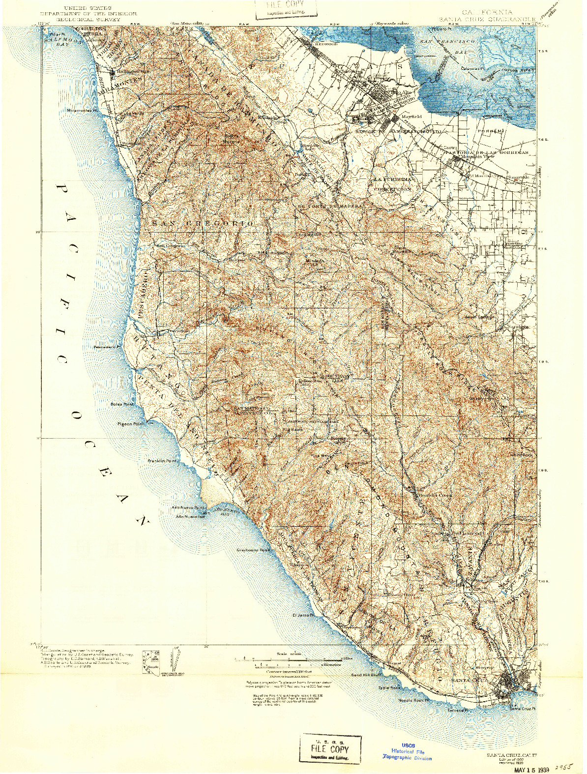 USGS 1:125000-SCALE QUADRANGLE FOR SANTA CRUZ, CA 1902