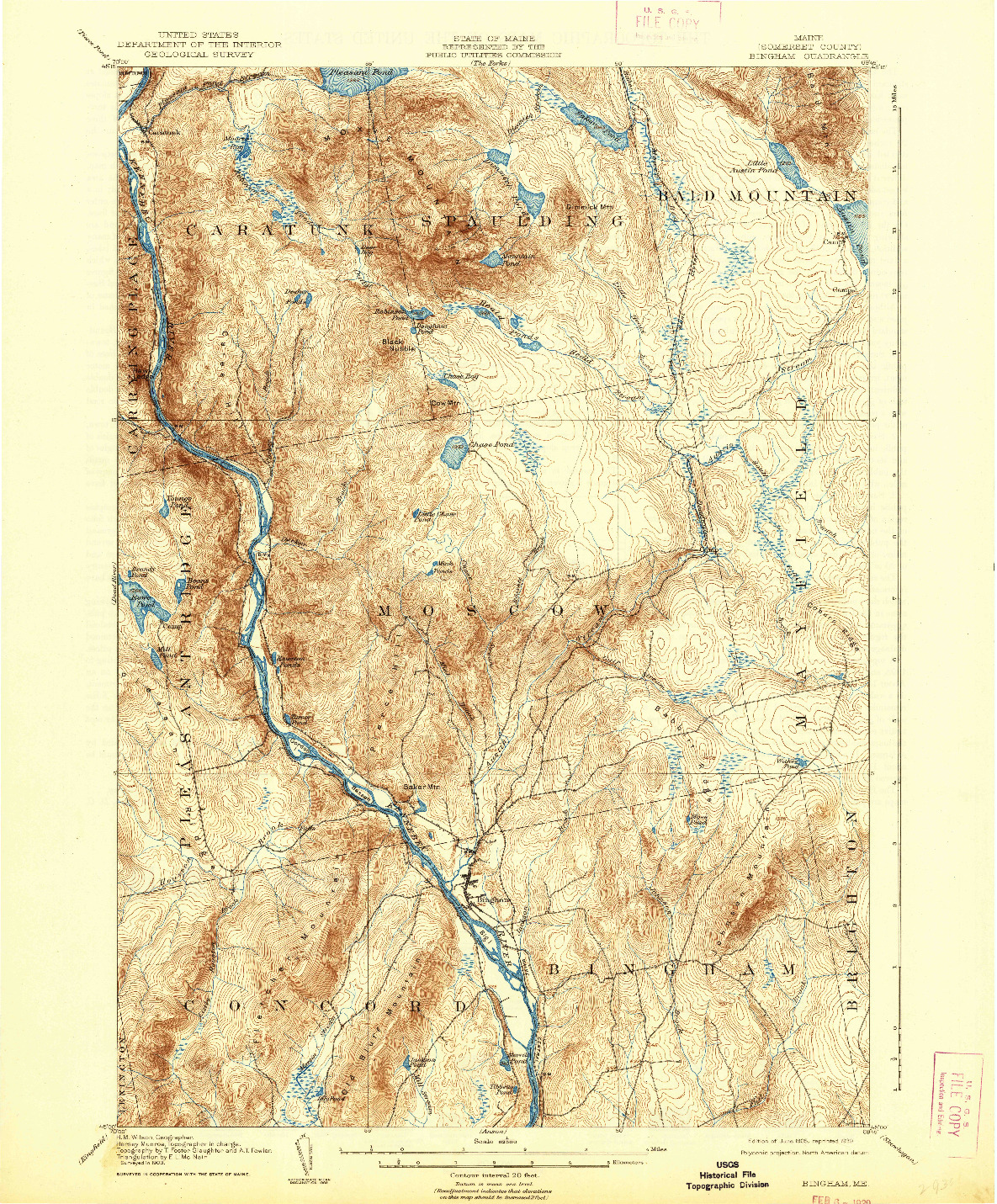 USGS 1:62500-SCALE QUADRANGLE FOR BINGHAM, ME 1905