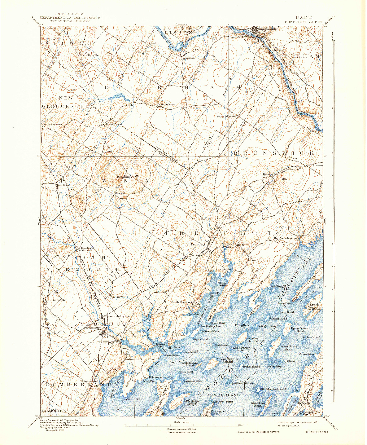 USGS 1:62500-SCALE QUADRANGLE FOR FREEPORT, ME 1892