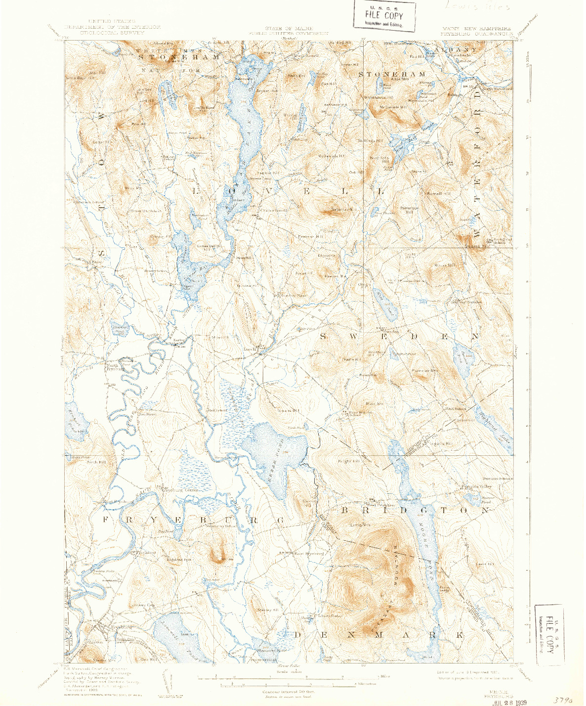 USGS 1:62500-SCALE QUADRANGLE FOR FRYEBURG, ME 1911