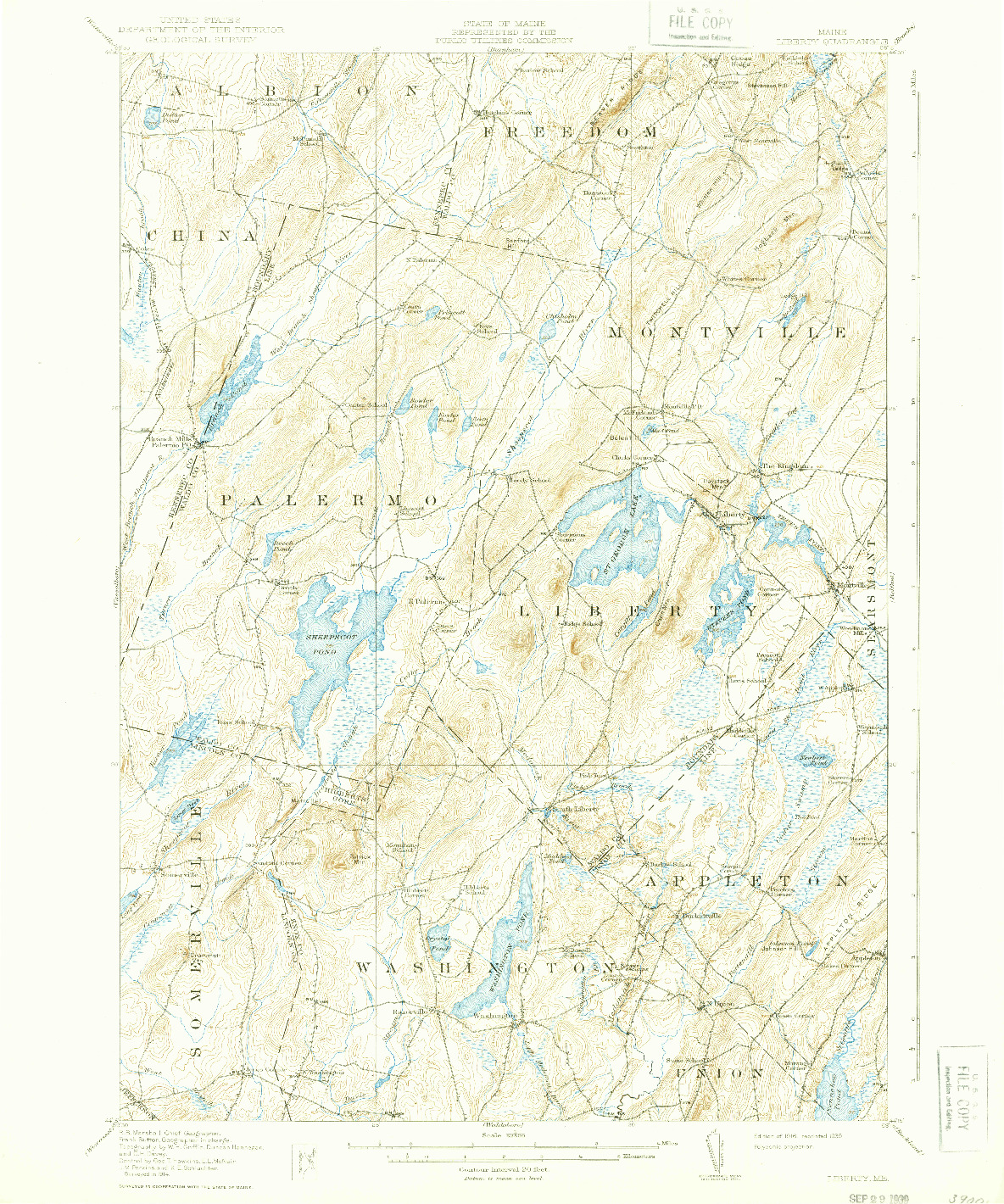 USGS 1:62500-SCALE QUADRANGLE FOR LIBERTY, ME 1916