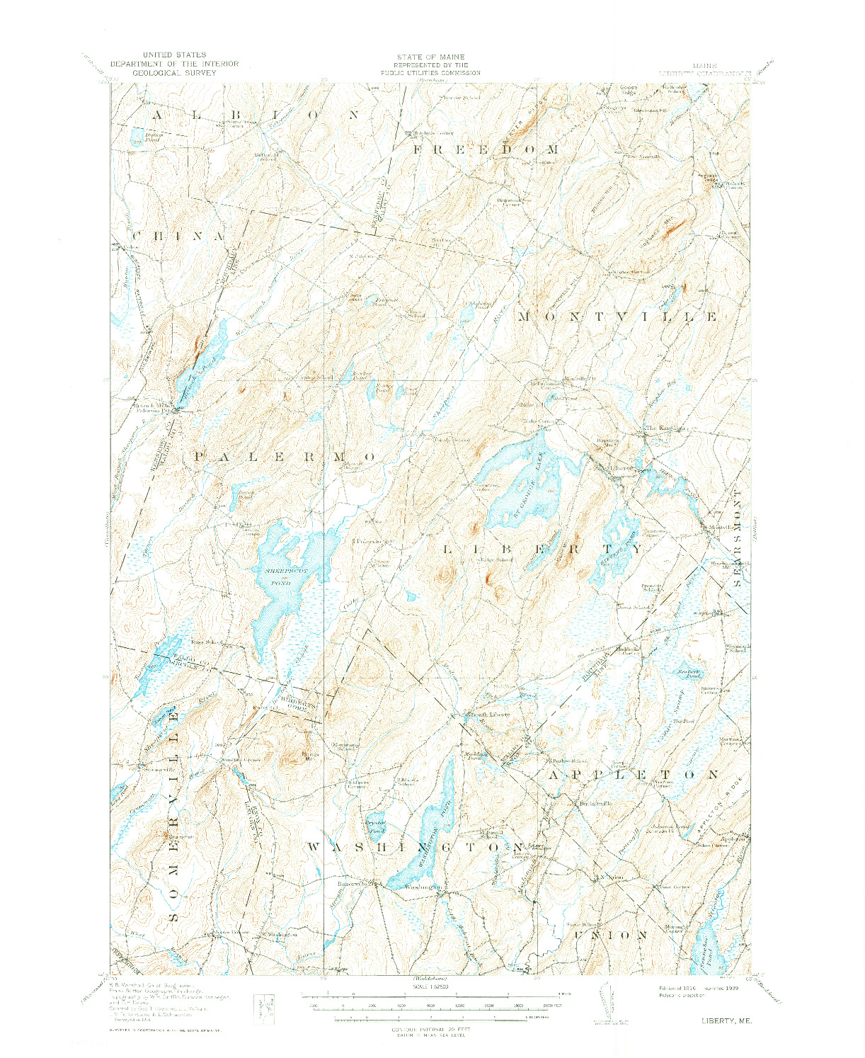 USGS 1:62500-SCALE QUADRANGLE FOR LIBERTY, ME 1916