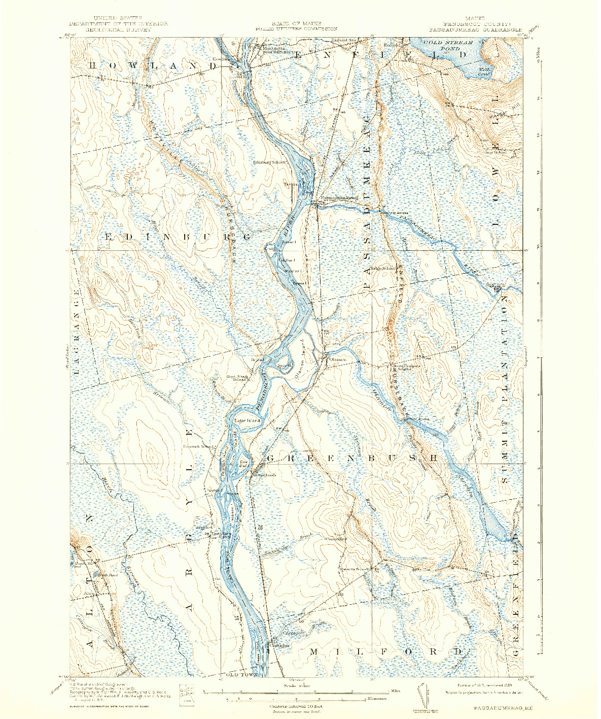 USGS 1:62500-SCALE QUADRANGLE FOR PASSADUMKEAG, ME 1917