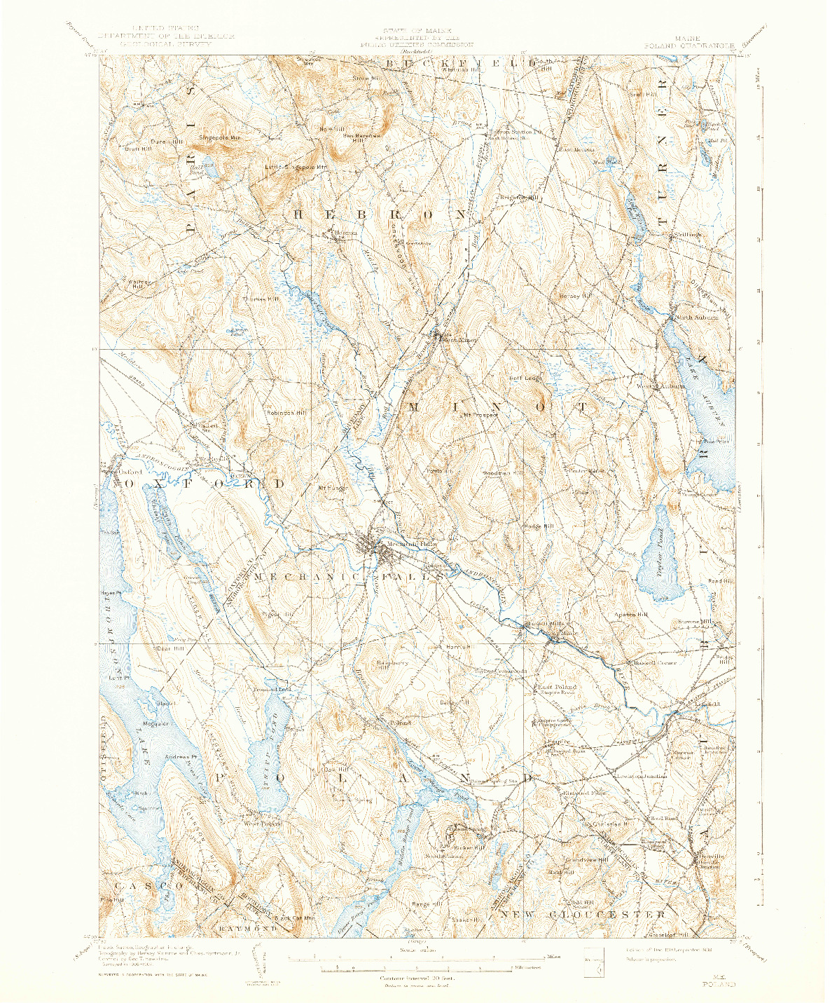 USGS 1:62500-SCALE QUADRANGLE FOR POLAND, ME 1908