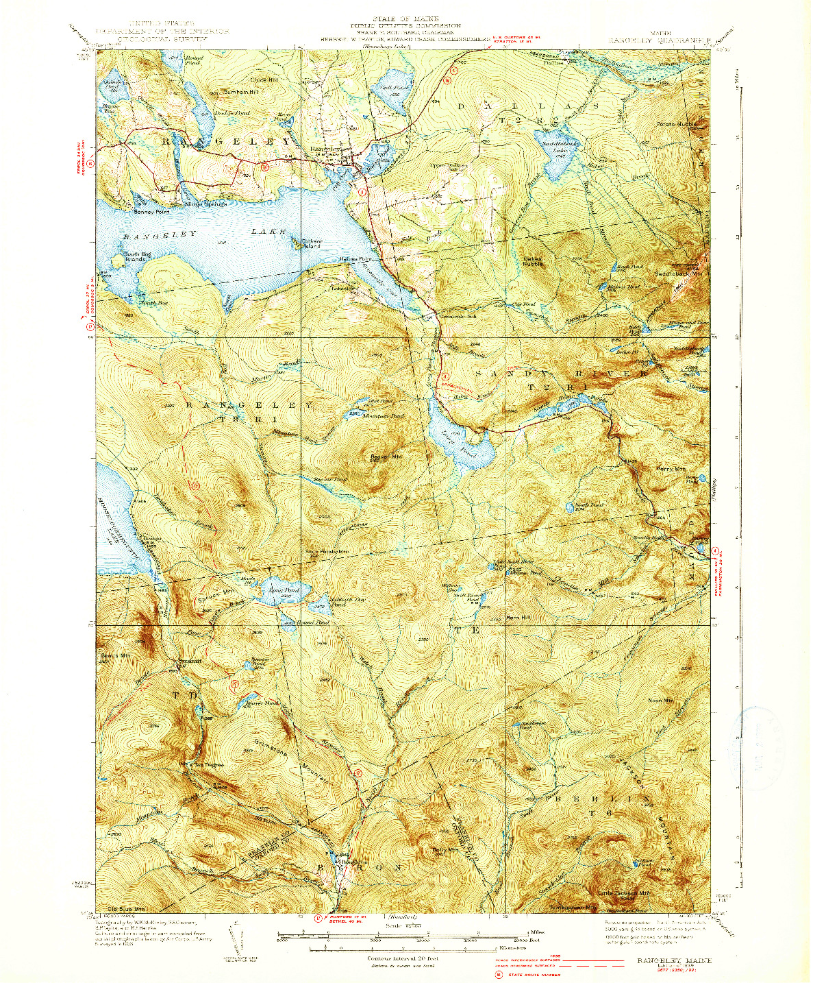 USGS 1:62500-SCALE QUADRANGLE FOR RANGELEY, ME 1939