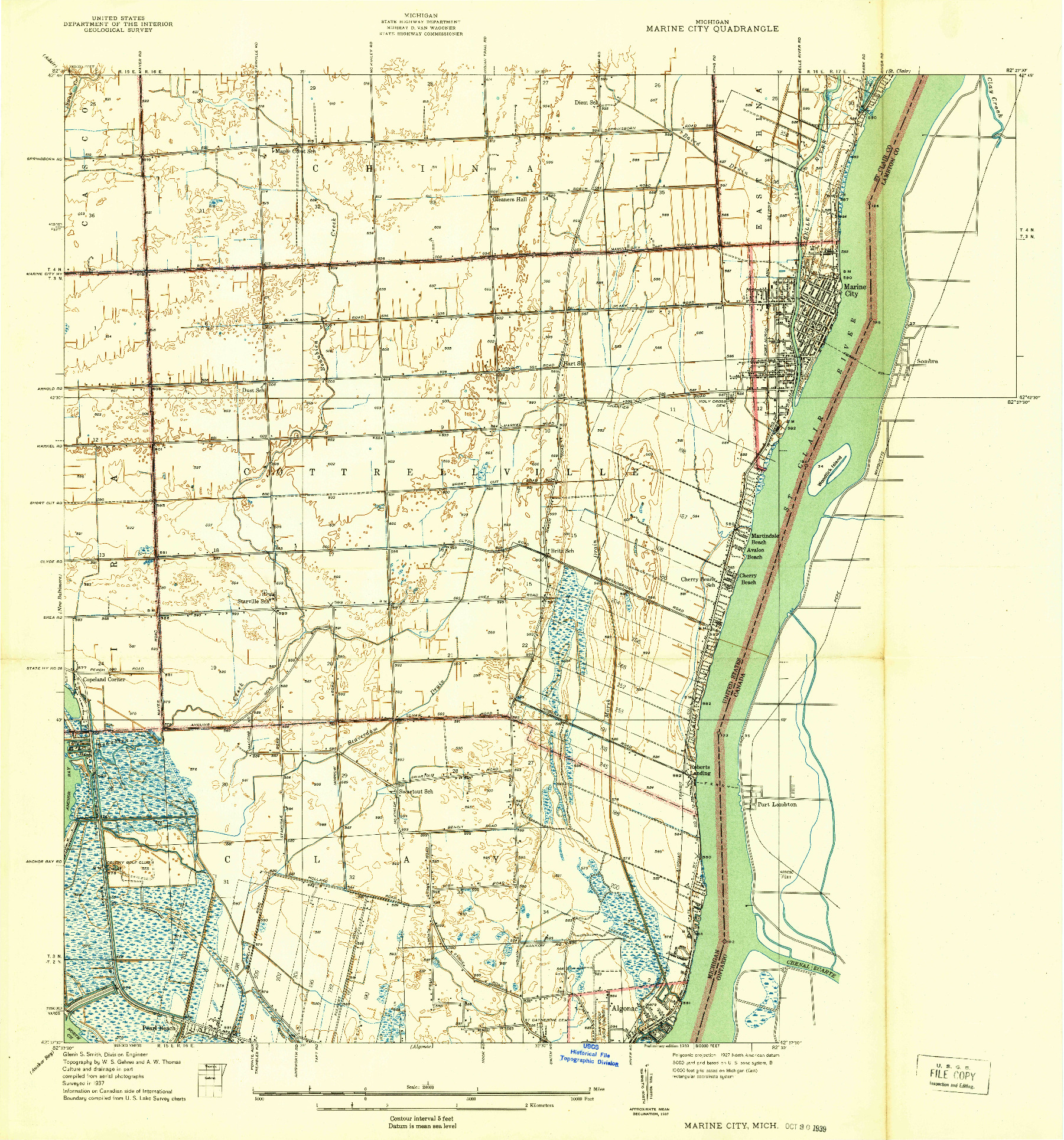 USGS 1:24000-SCALE QUADRANGLE FOR MARINE CITY, MI 1939