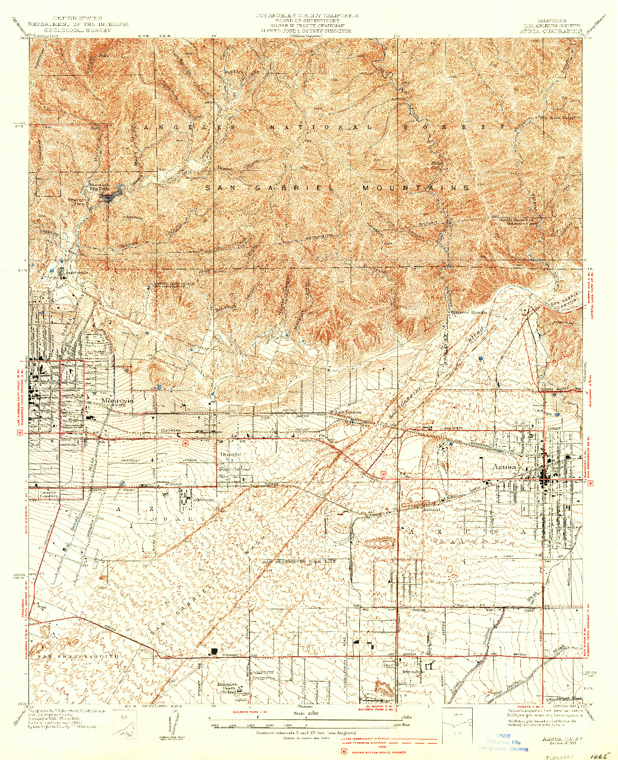 USGS 1:24000-SCALE QUADRANGLE FOR AZUSA, CA 1939