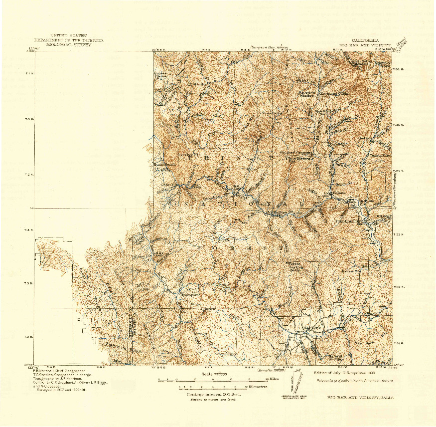 USGS 1:250000-SCALE QUADRANGLE FOR BIG BAR AND VICINITY, CA 1915