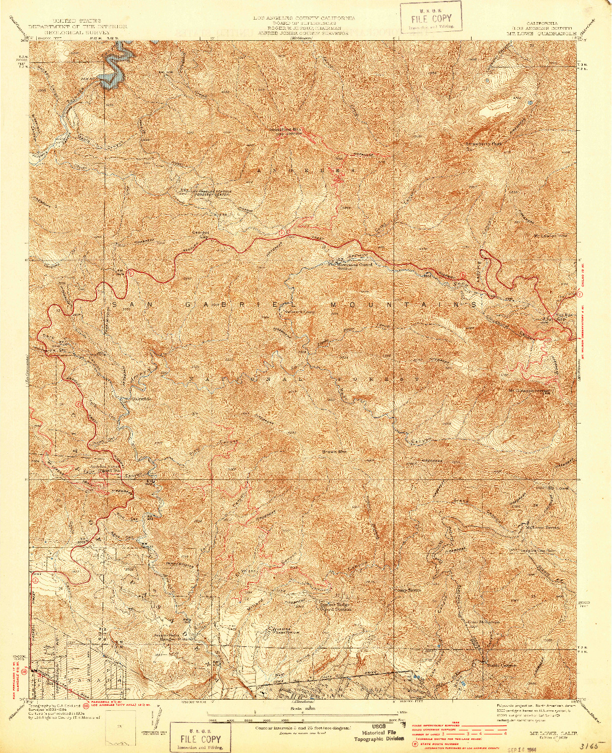 USGS 1:24000-SCALE QUADRANGLE FOR MT. LOWE, CA 1939